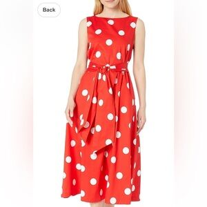 Red Polka Dot Sleeveless Bateau neck  interview outfit midi holiday Dress